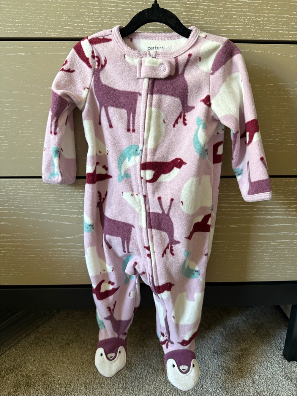 Carter's Light Pink Animal Fleece Footed One-Piece